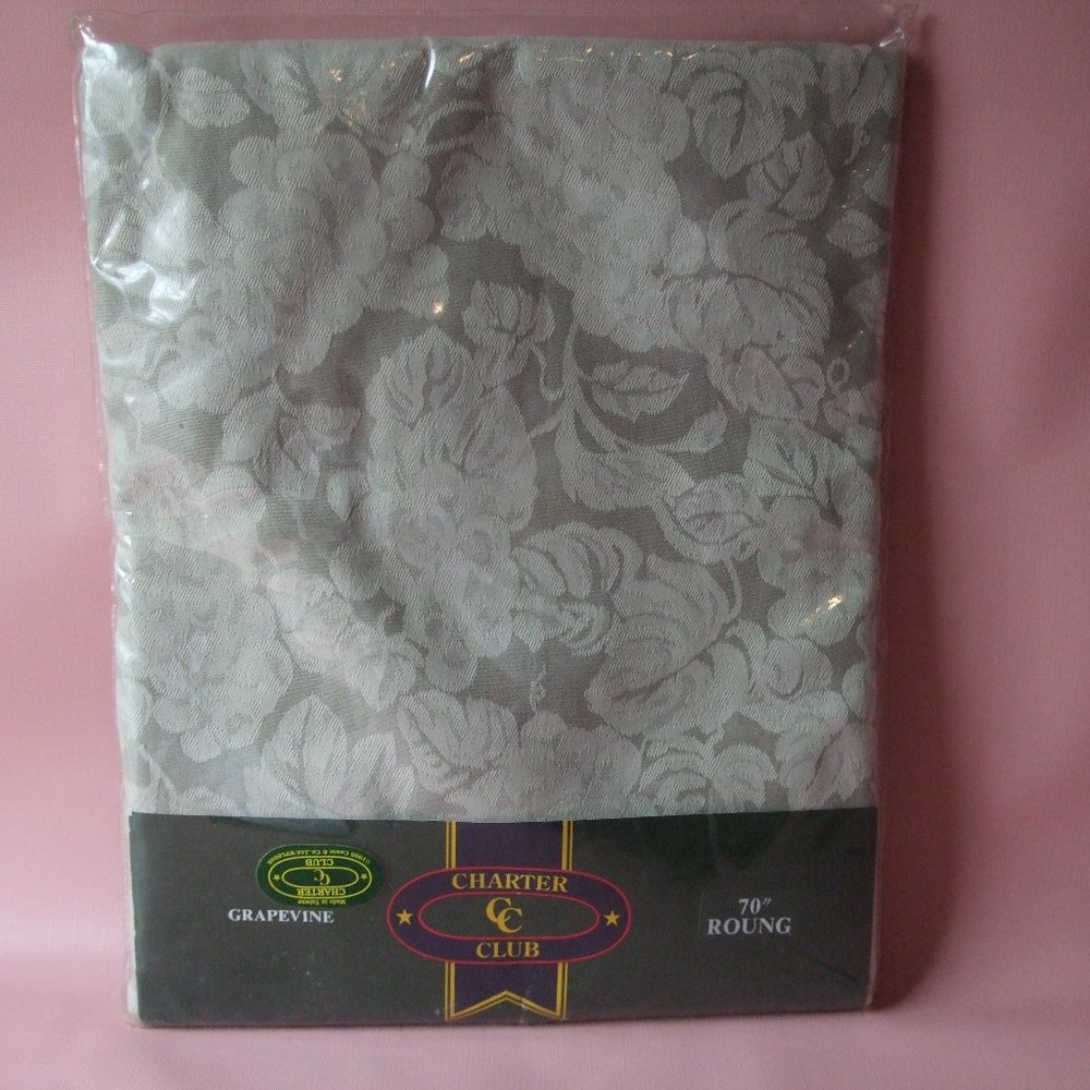 Charter Club 70 Inch Round Table Cloth in Grapevine Pattern, New Old Stock